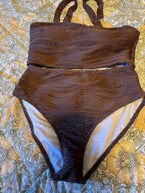 Textured Chocolate Brown Two-Piece Swim Set